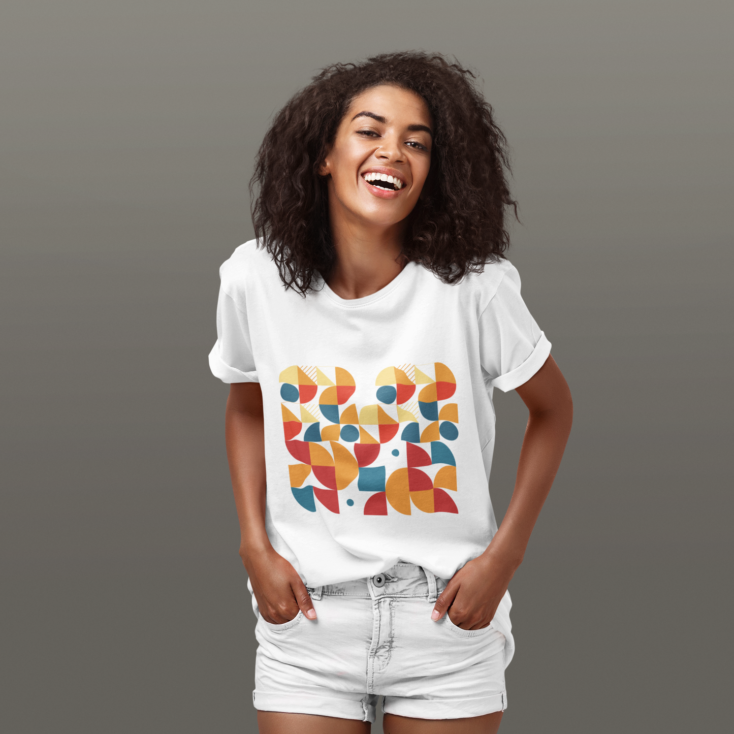 Retro Geometric T-Shirt, Colorful Mid Century Modern Graphic Tee, Abstract Shapes Shirt, Unisex Minimal Art Tee, Hipster Casual Top