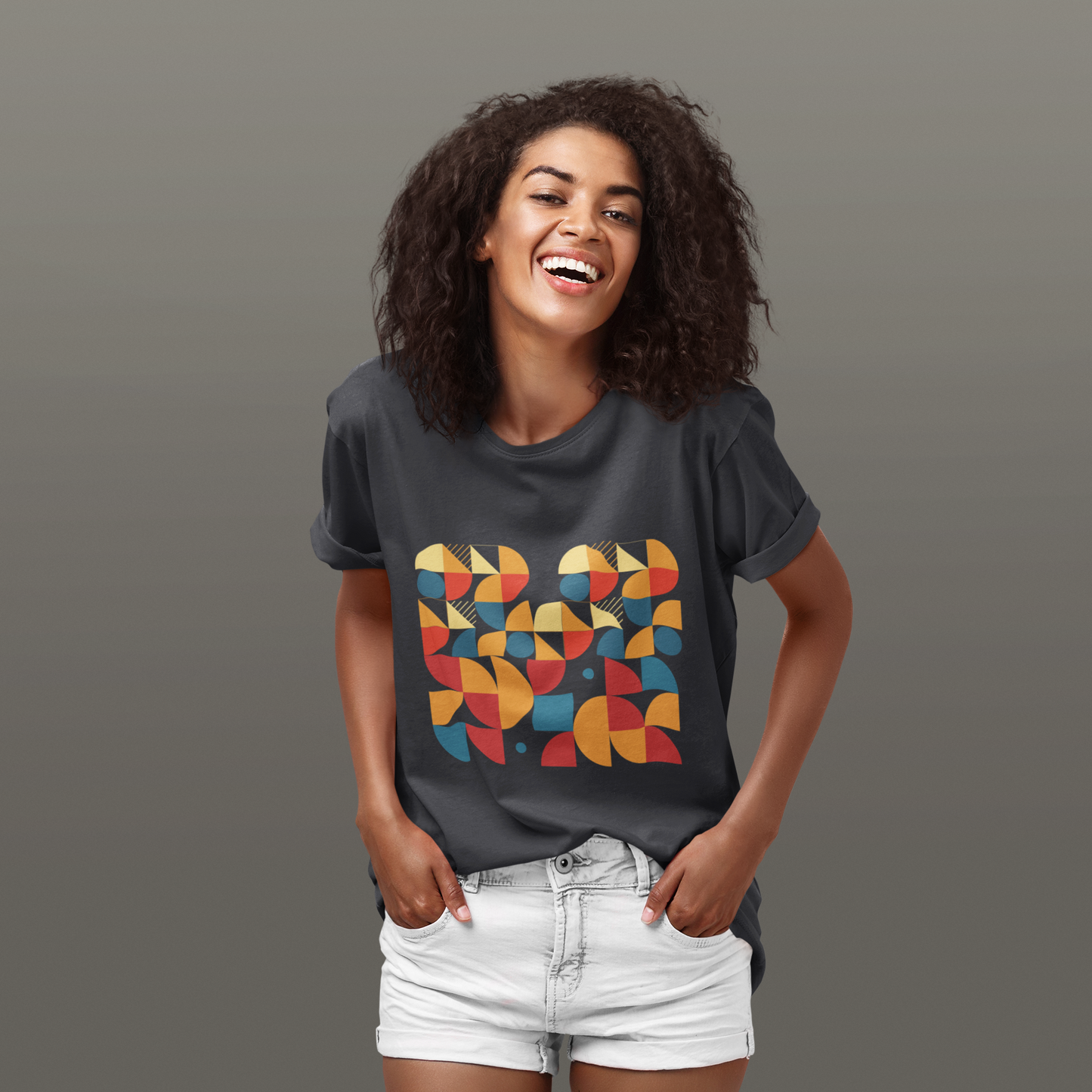 Retro Geometric T-Shirt, Colorful Mid Century Modern Graphic Tee, Abstract Shapes Shirt, Unisex Minimal Art Tee, Hipster Casual Top