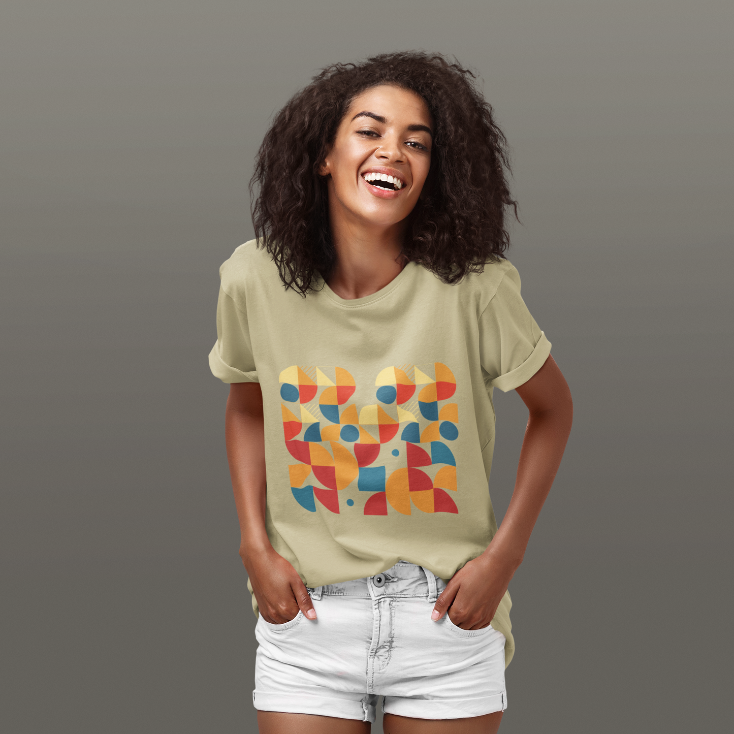 Retro Geometric T-Shirt, Colorful Mid Century Modern Graphic Tee, Abstract Shapes Shirt, Unisex Minimal Art Tee, Hipster Casual Top