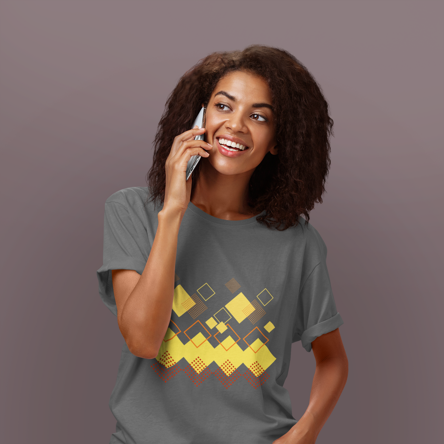 Geometric Diamond Pattern T-Shirt, Retro Pixel Art Tee, Golden Crown Graphic Shirt, Abstract Squares Design, Unisex Minimalist Black Tee
