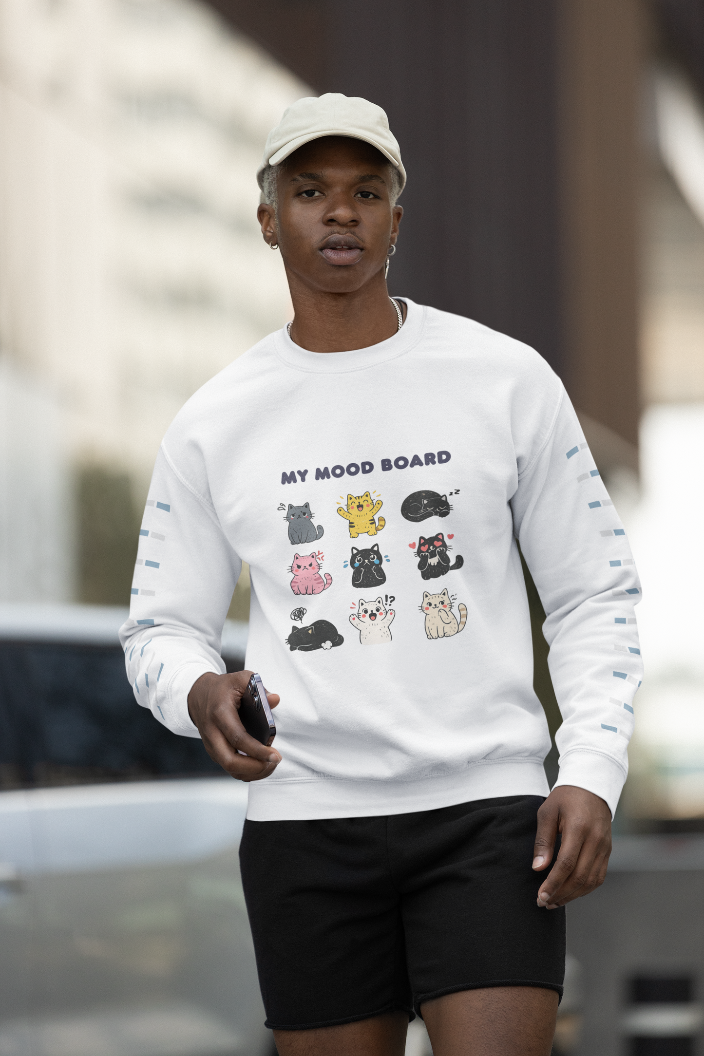 Cute Cat Mood Board Crewneck Sweatshirt, Funny Cat Graphic Pullover, Cozy Unisex Cat Lover Sweater, Pet Lover Gift