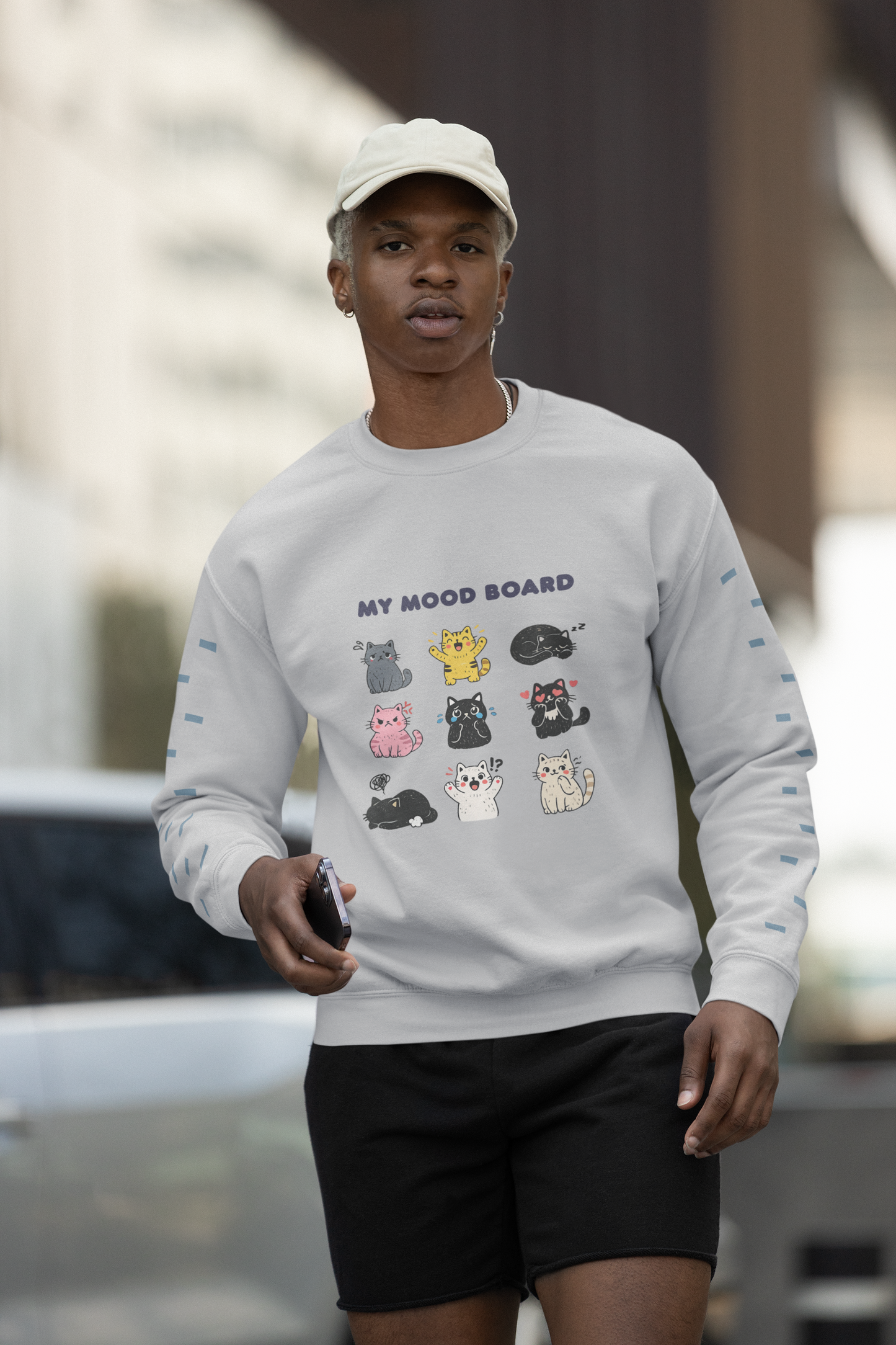 Cute Cat Mood Board Crewneck Sweatshirt, Funny Cat Graphic Pullover, Cozy Unisex Cat Lover Sweater, Pet Lover Gift