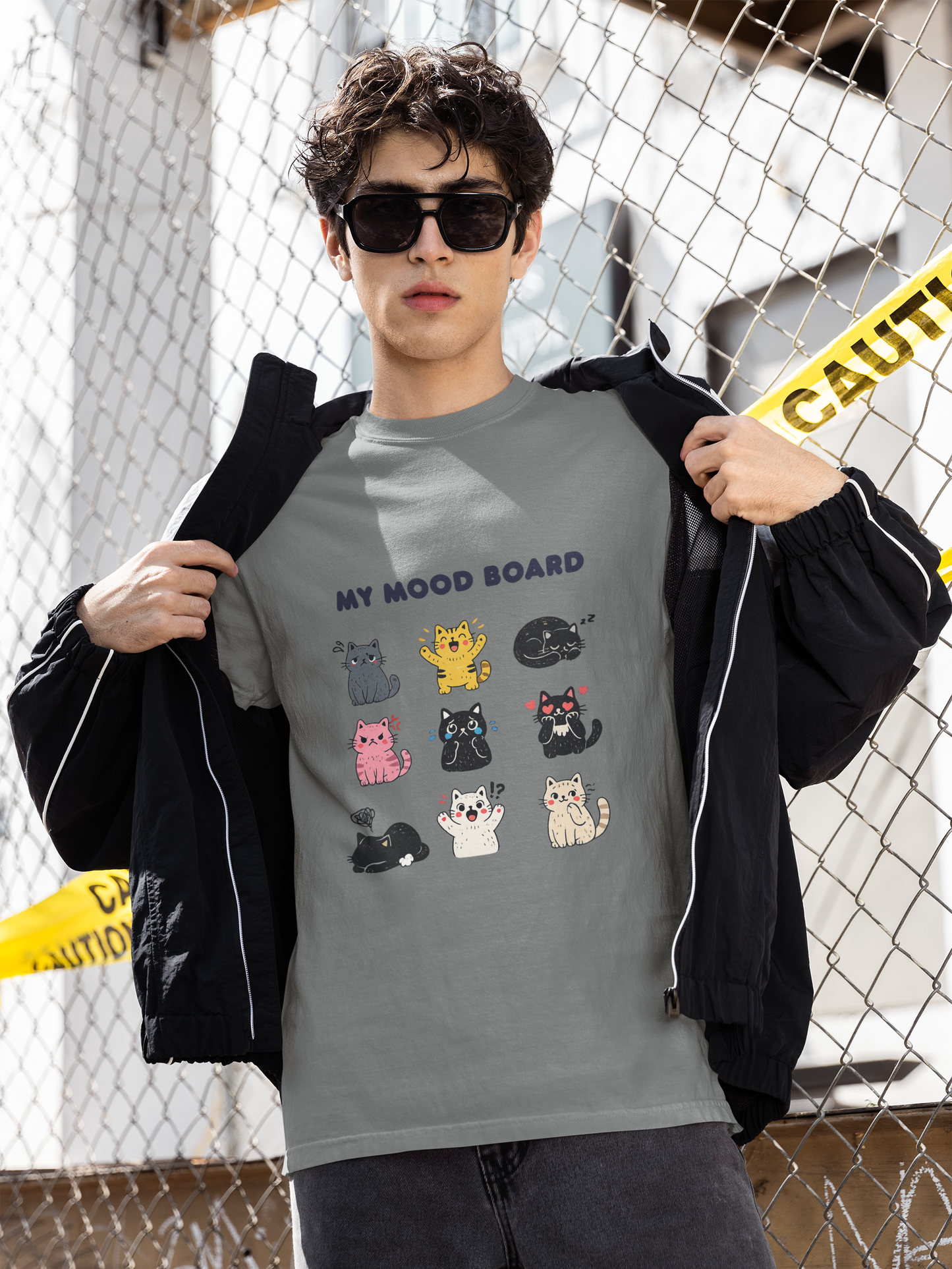 Cute Cat Mood Board T-Shirt, Funny Cat Graphic Tee, Cozy Unisex Cat Lover Shirt, Cartoon Cat Top Gift