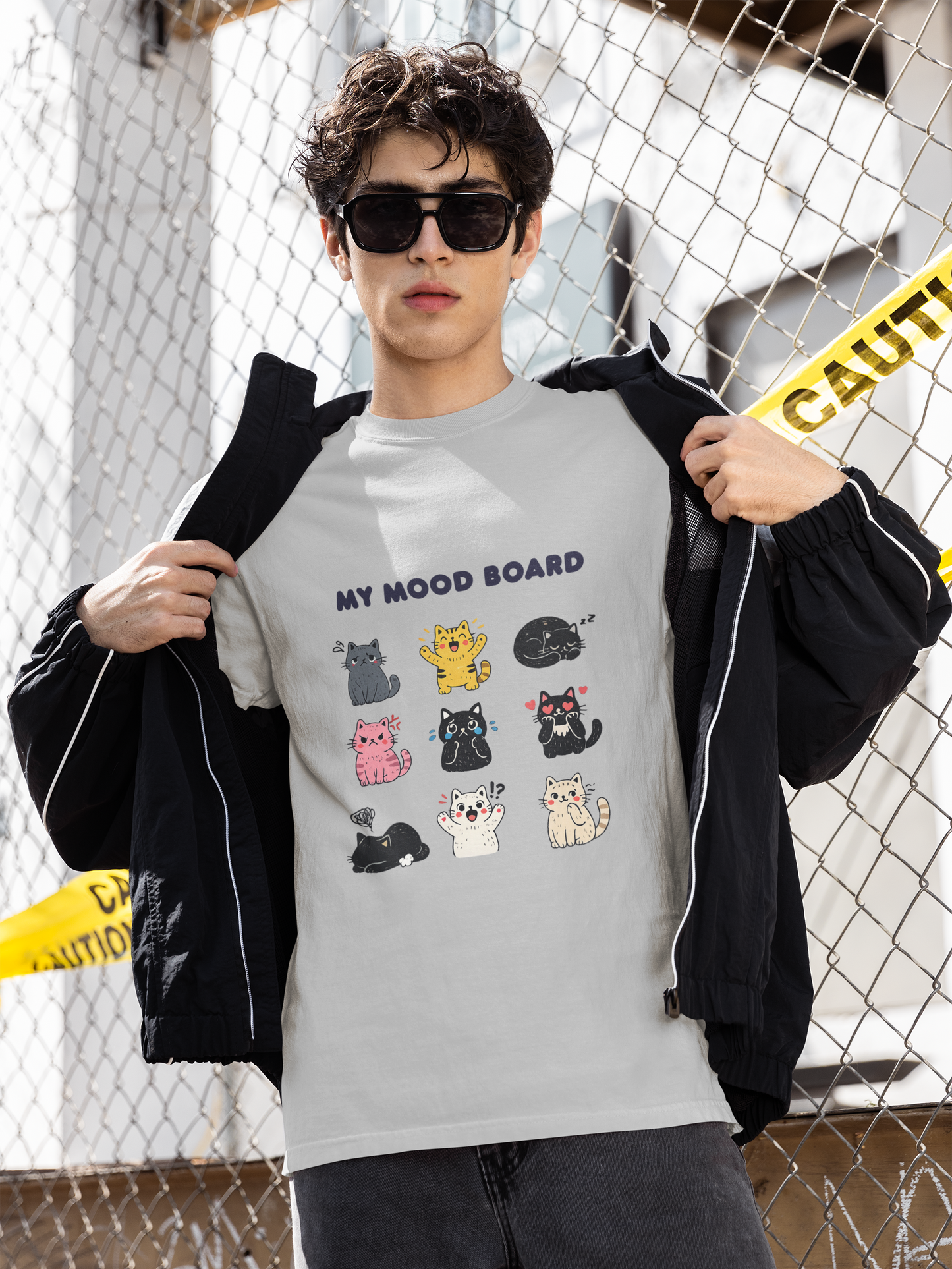 Cute Cat Mood Board T-Shirt, Funny Cat Graphic Tee, Cozy Unisex Cat Lover Shirt, Cartoon Cat Top Gift