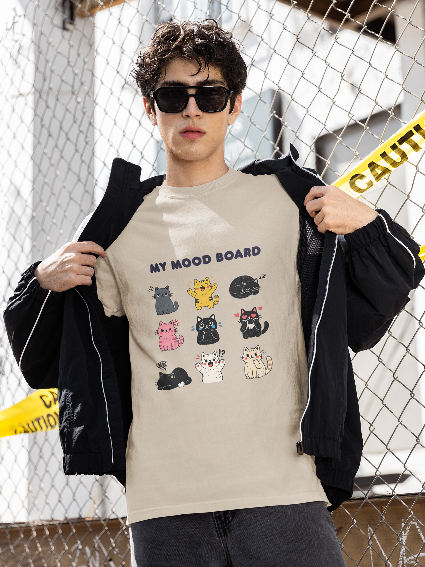 Cute Cat Mood Board T-Shirt, Funny Cat Graphic Tee, Cozy Unisex Cat Lover Shirt, Cartoon Cat Top Gift
