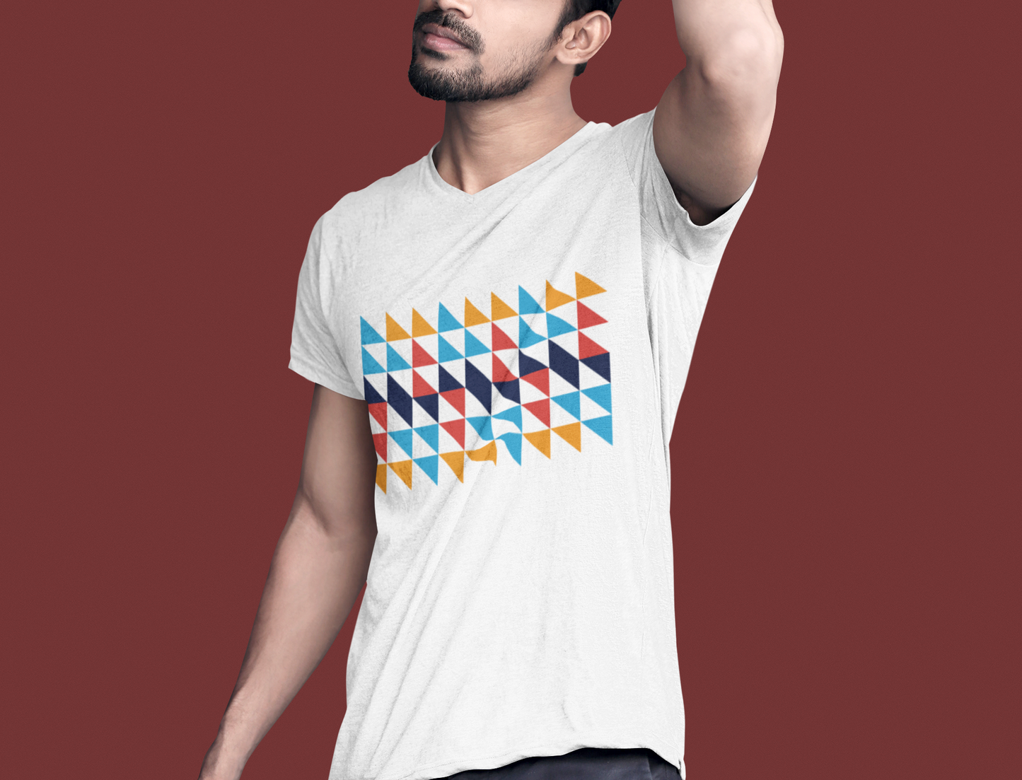 Geometric Color Triangle T-Shirt for Men & Women | Modern Retro Pattern Graphic Tee