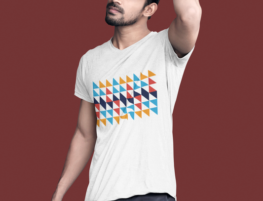 Geometric Color Triangle T-Shirt for Men & Women | Modern Retro Pattern Graphic Tee