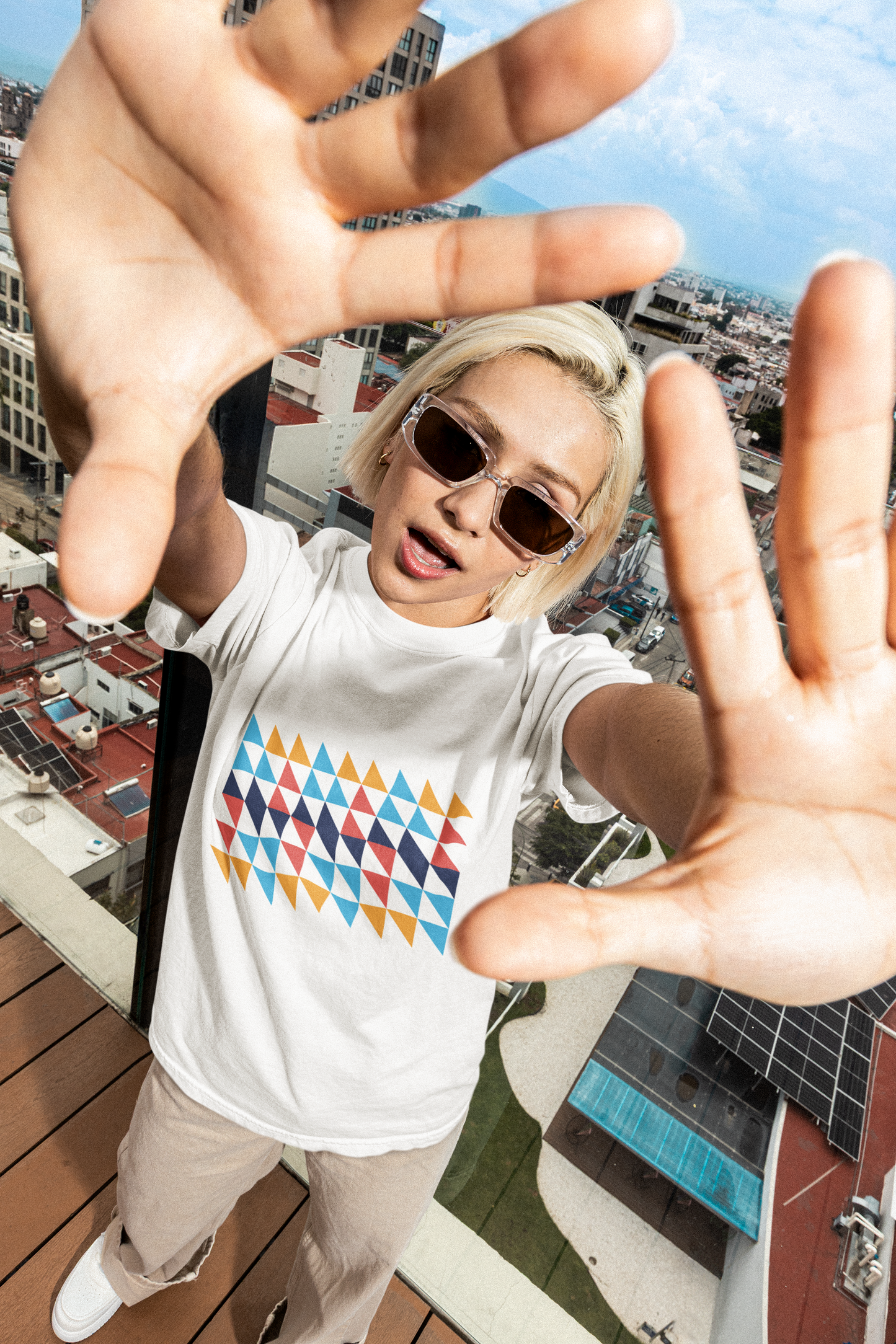 Geometric Color Triangle T-Shirt for Men & Women | Modern Retro Pattern Graphic Tee