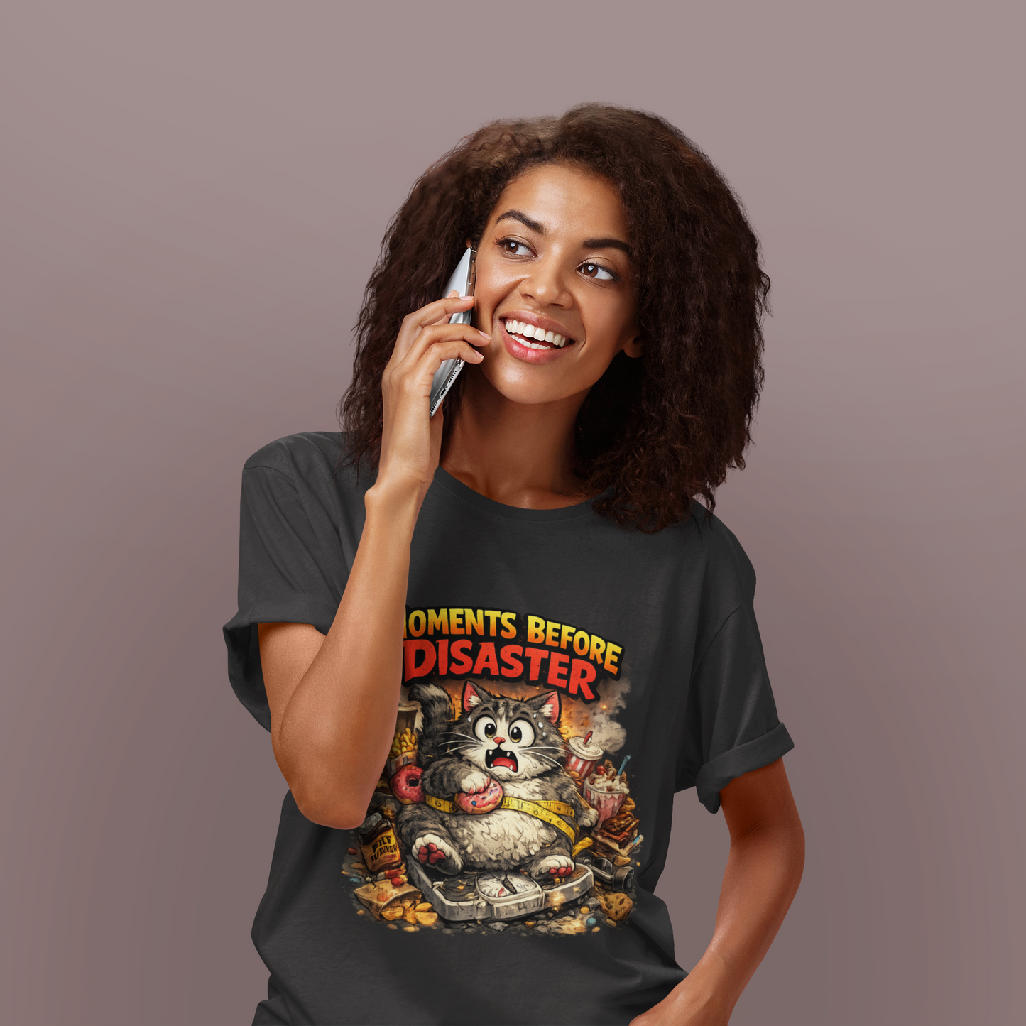 Moments Before Disaster Cat Tee | Funny Retro Fat Cat Graphic T-Shirt | Cute Chaos Cat Lover Shirt