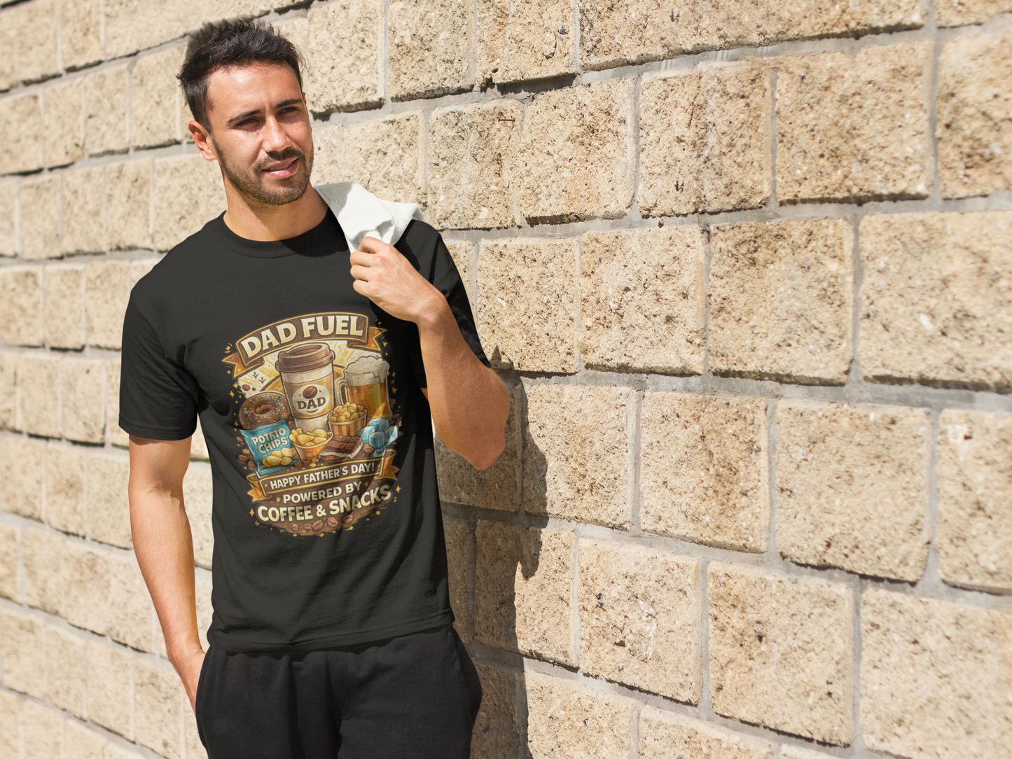 Dad Fuel T Shirt Powered by Coffee and Snacks Funny Fathers Day Tee