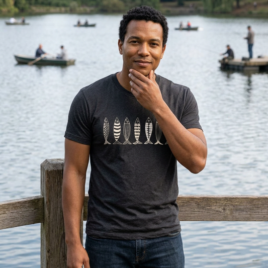 Fishing Fish Pattern T-Shirt, Angler Graphic Tee, Fisherman Gift for Dad, Father's Day Fishing Shirt, Lake Life Unisex Tee