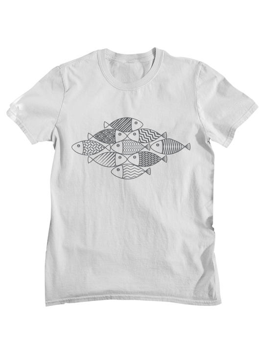 School of Fish T-Shirt, Fishing Lover Graphic Tee, Coastal Fish Art Shirt, Fisherman Gift for Dad, Lake Life Unisex T-Shirt
