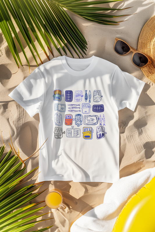 Vintage Sardine Tin T-Shirt, Fish Can Graphic Tee, Coastal Fishing Shirt, Seafood Lover Gift, Nautical Unisex T-Shirt