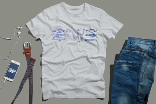 Coastal Fish and Seashell Graphic T-Shirt, Nautical Ocean Life Tee, Beach Lover Shirt, Marine Life Illustration Top, Seaside Summer Tee
