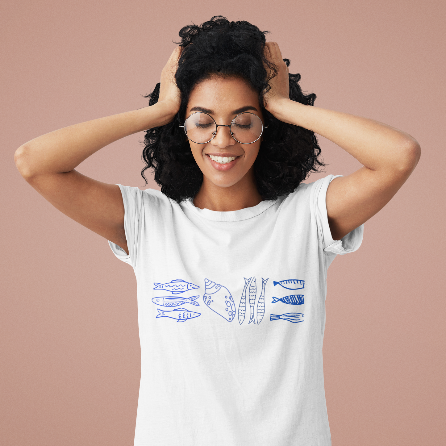 Coastal Fish and Seashell Graphic T-Shirt, Nautical Ocean Life Tee, Beach Lover Shirt, Marine Life Illustration Top, Seaside Summer Tee