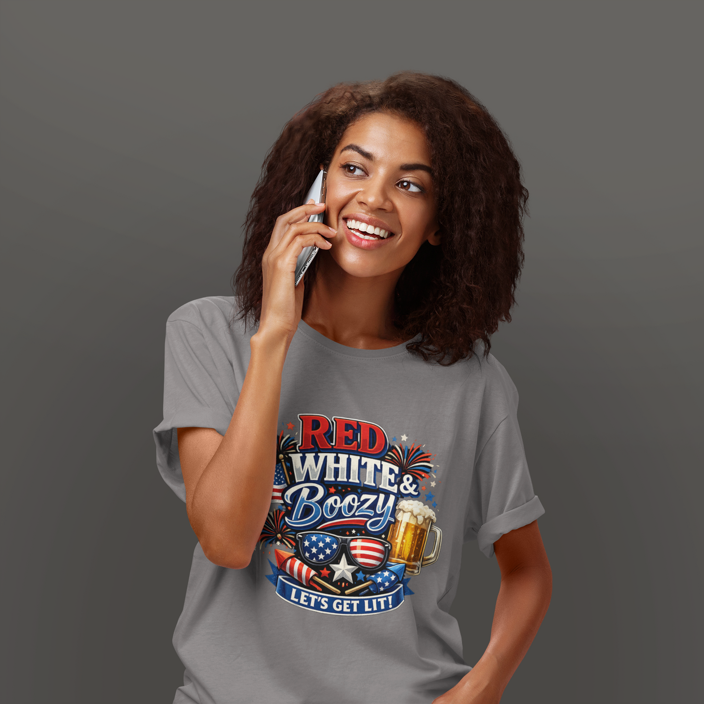 Red White & Boozy T-Shirt | Funny 4th of July Beer Shirt | Patriotic Drinking Tee | Let's Get Lit Independence Day Graphic