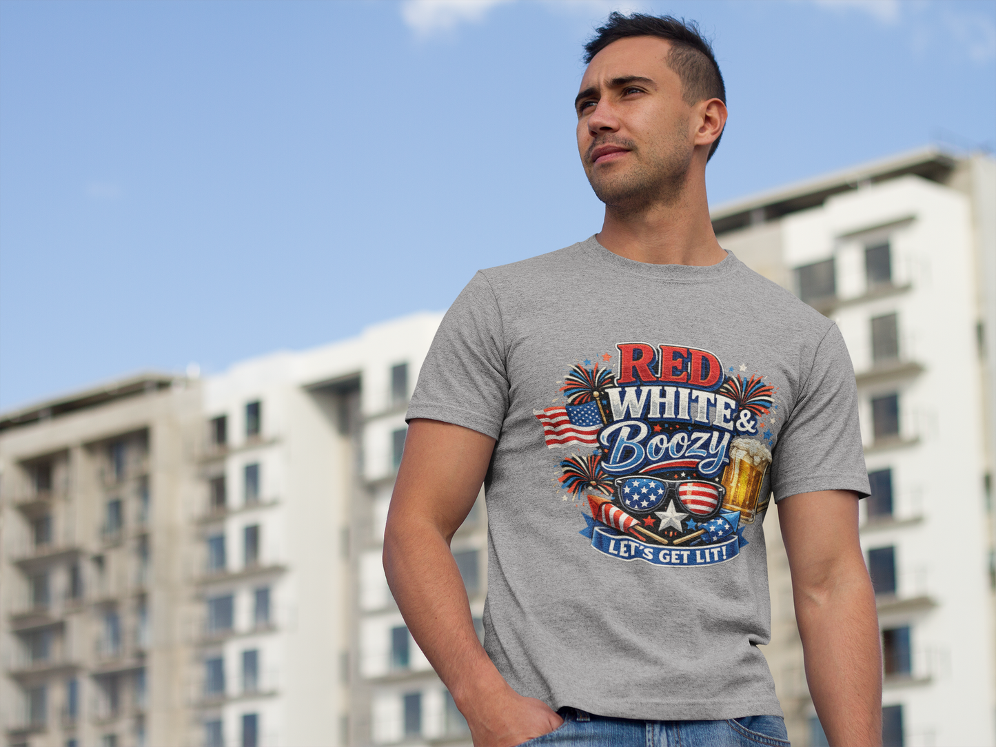 Red White & Boozy T-Shirt | Funny 4th of July Beer Shirt | Patriotic Drinking Tee | Let's Get Lit Independence Day Graphic