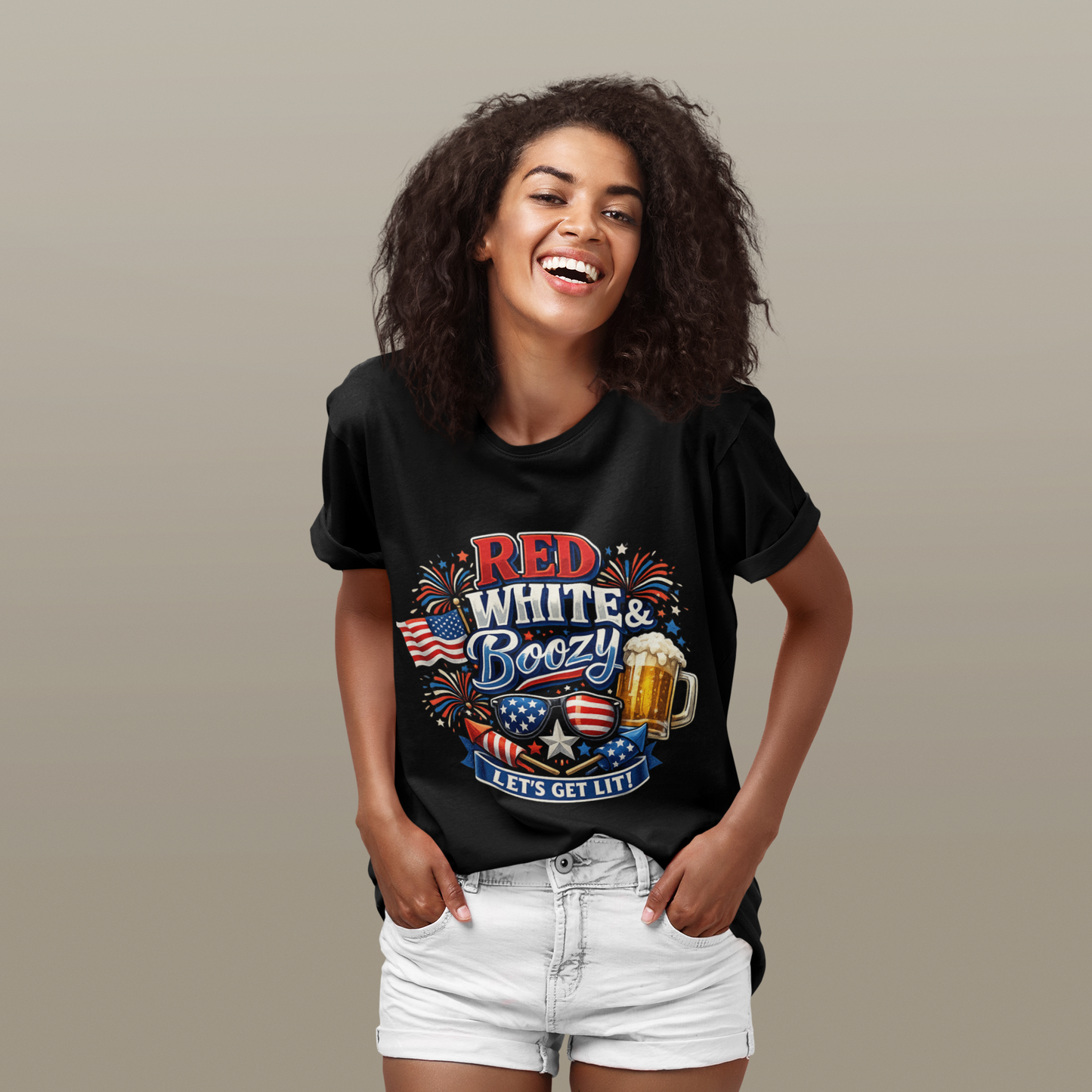 Red White & Boozy T-Shirt | Funny 4th of July Beer Shirt | Patriotic Drinking Tee | Let's Get Lit Independence Day Graphic