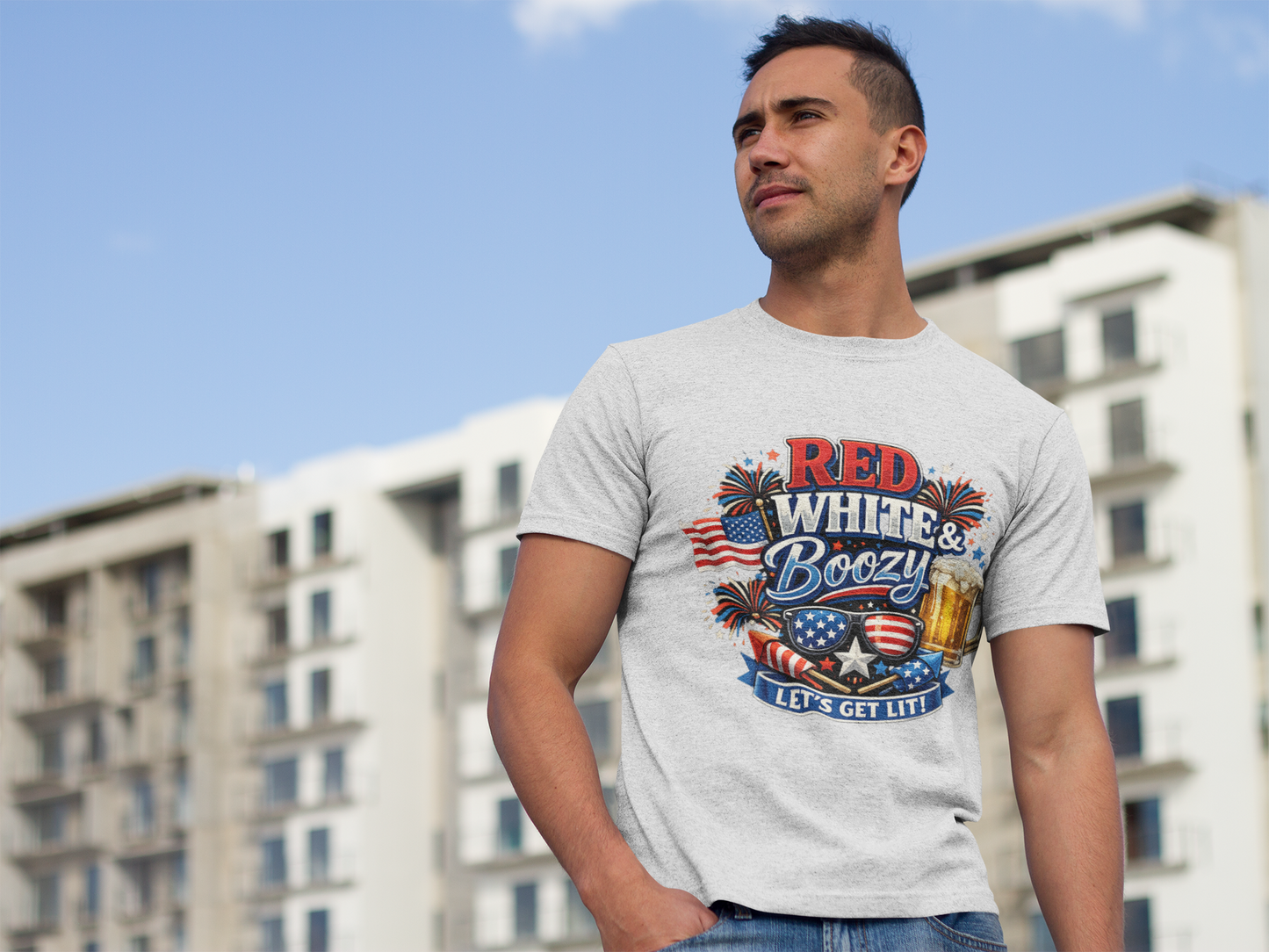Red White & Boozy T-Shirt | Funny 4th of July Beer Shirt | Patriotic Drinking Tee | Let's Get Lit Independence Day Graphic