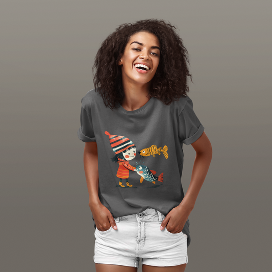 Whimsical Fish Art T-Shirt for Women | Storybook Inspired Graphic Tee | Cottagecore Nature Shirt | Artistic Fish Lover Gift