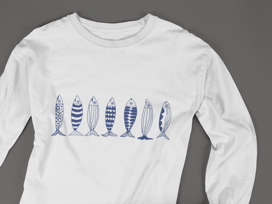 Nautical Fish Long Sleeve Shirt | Coastal Beach Tee | Blue Fish Graphic Shirt | Ocean Lover Gift | Seaside Apparel