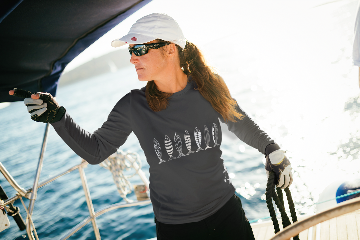 Nautical Fish Long Sleeve Shirt | Coastal Beach Tee | Blue Fish Graphic Shirt | Ocean Lover Gift | Seaside Apparel