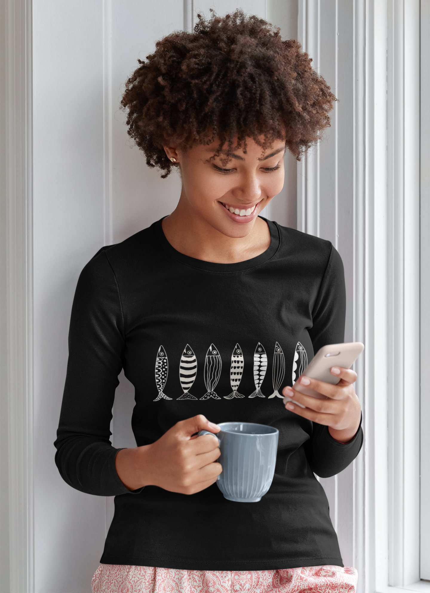 Nautical Fish Long Sleeve Shirt | Coastal Beach Tee | Blue Fish Graphic Shirt | Ocean Lover Gift | Seaside Apparel