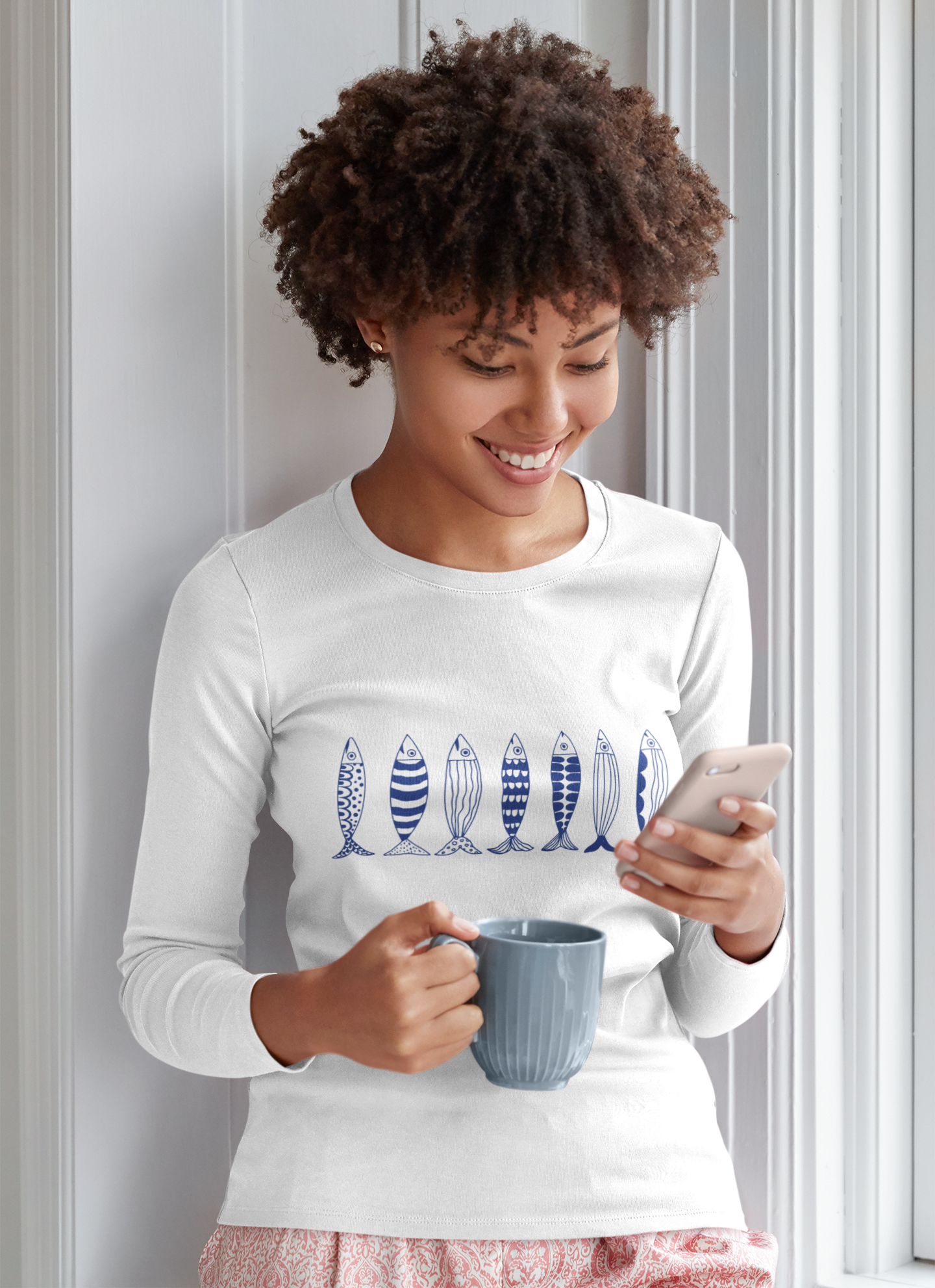 Nautical Fish Long Sleeve Shirt | Coastal Beach Tee | Blue Fish Graphic Shirt | Ocean Lover Gift | Seaside Apparel