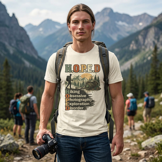 H.O.P.E.D Hiking Shirt | Hiking Obsessive Photography Exploration Disorder Tee | Hiker & Outdoor Photographer Gift