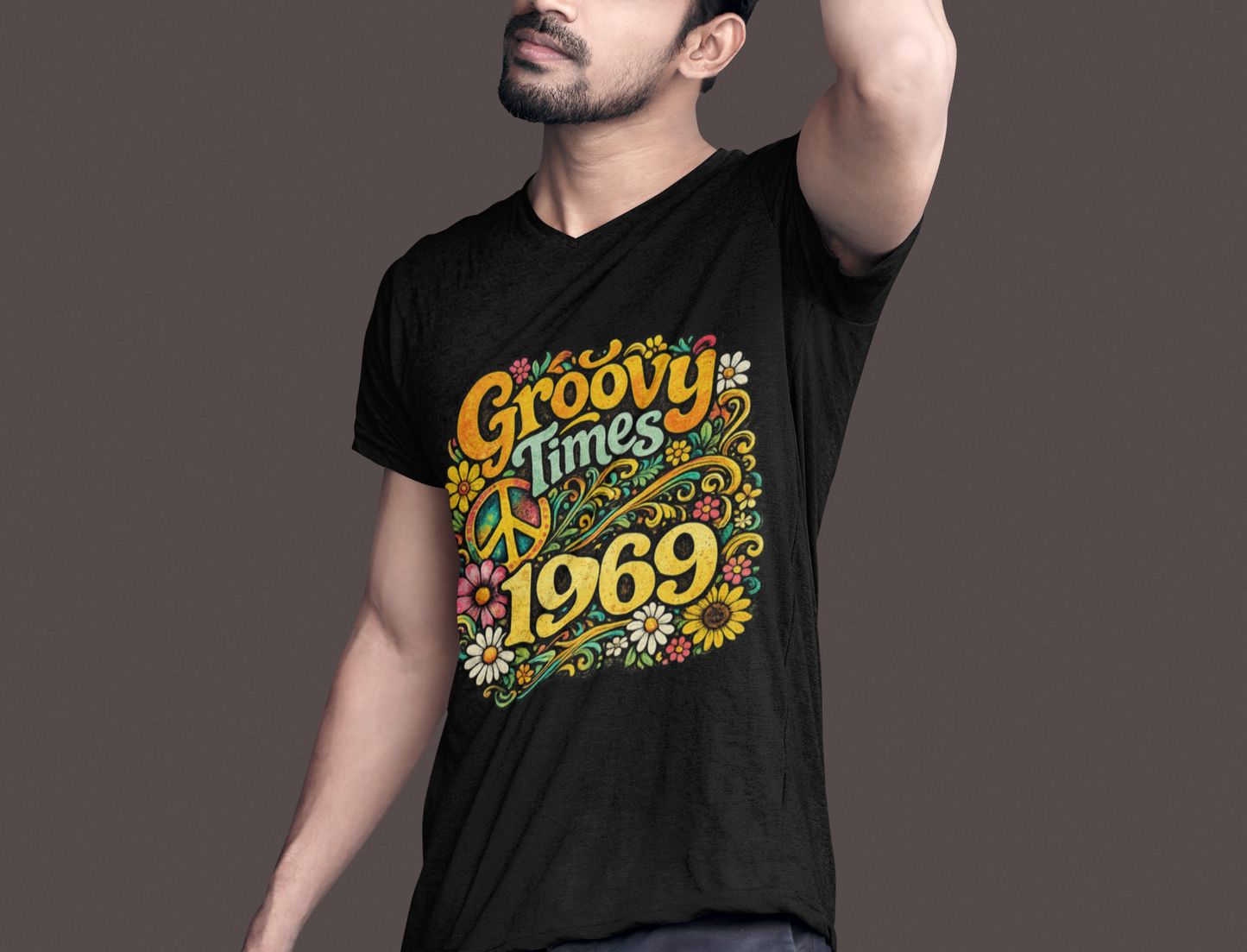 Groovy Times 1969 T-Shirt | Retro Hippie Flower Power Tee | Vintage 60s Graphic Shirt