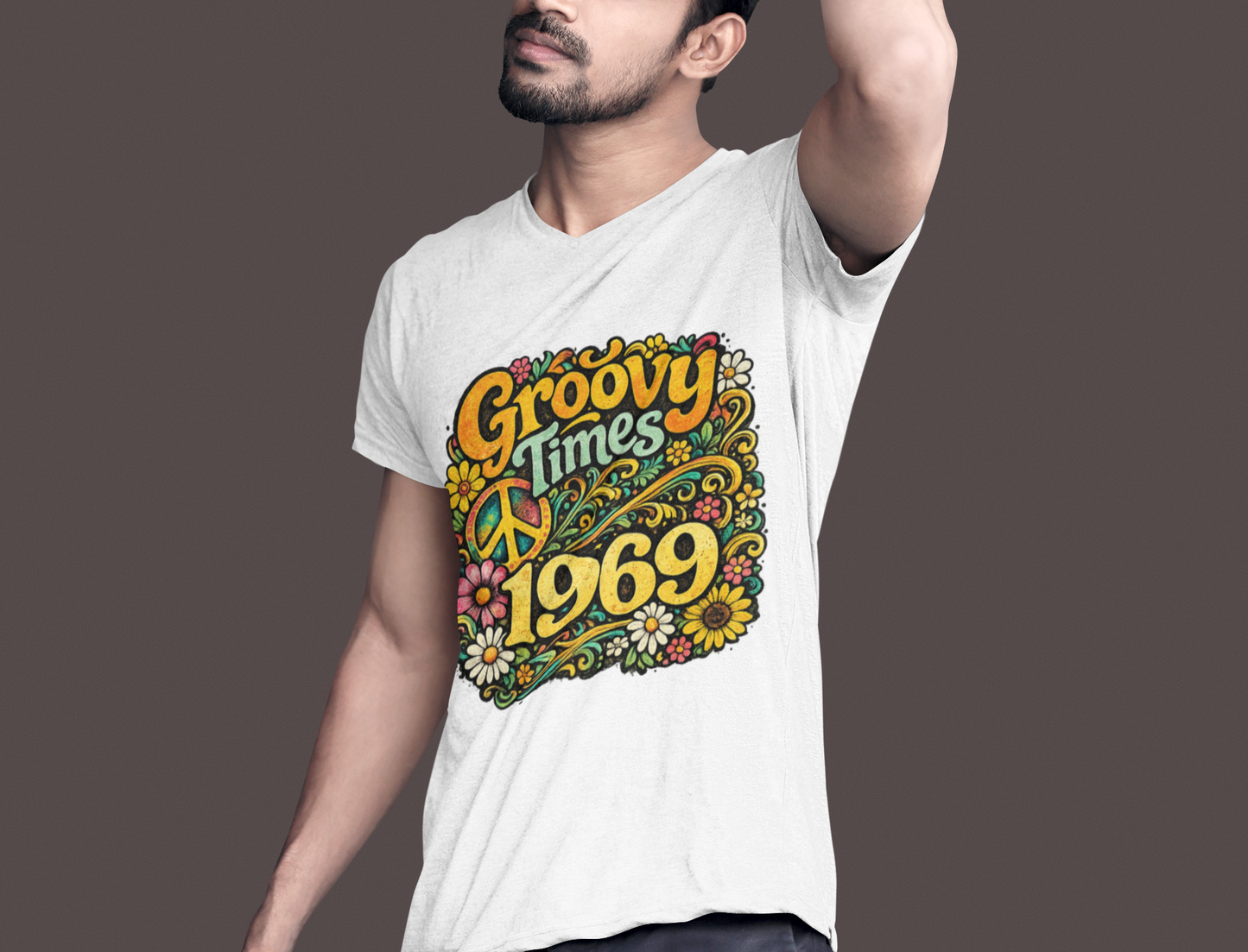 Groovy Times 1969 T-Shirt | Retro Hippie Flower Power Tee | Vintage 60s Graphic Shirt