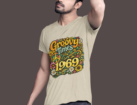 Groovy Times 1969 T-Shirt | Retro Hippie Flower Power Tee | Vintage 60s Graphic Shirt