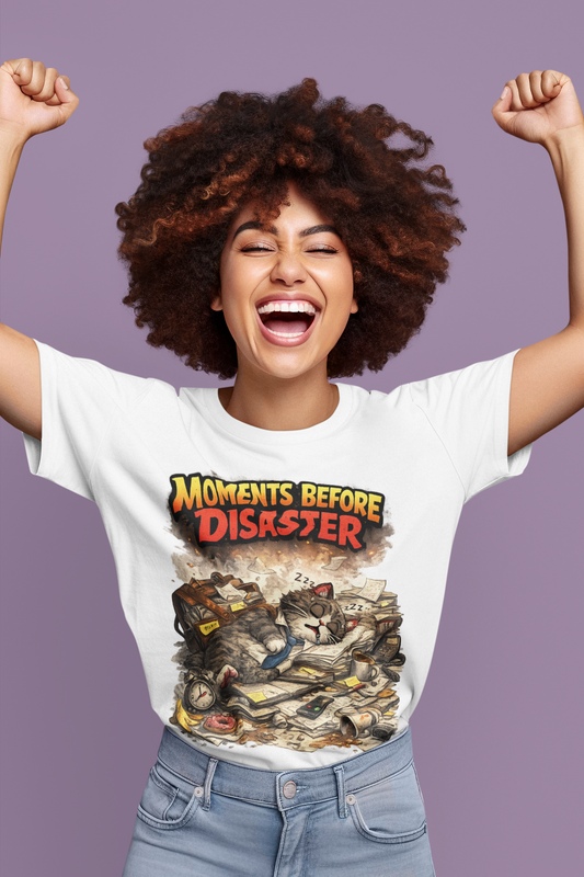 Moments Before Disaster Cat T-Shirt, Funny Cat Lover Tee, Chaos Cat Graphic Shirt, Retro Vintage Cat Tee, Humorous Kitty Gift