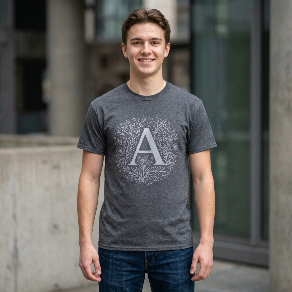 Personalized Initial A Floral T-Shirt, Unisex Heavy Cotton Tee