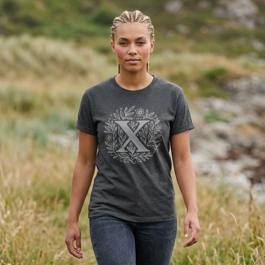 Floral Initial X Graphic Tee, Personalized Cotton T-Shirt