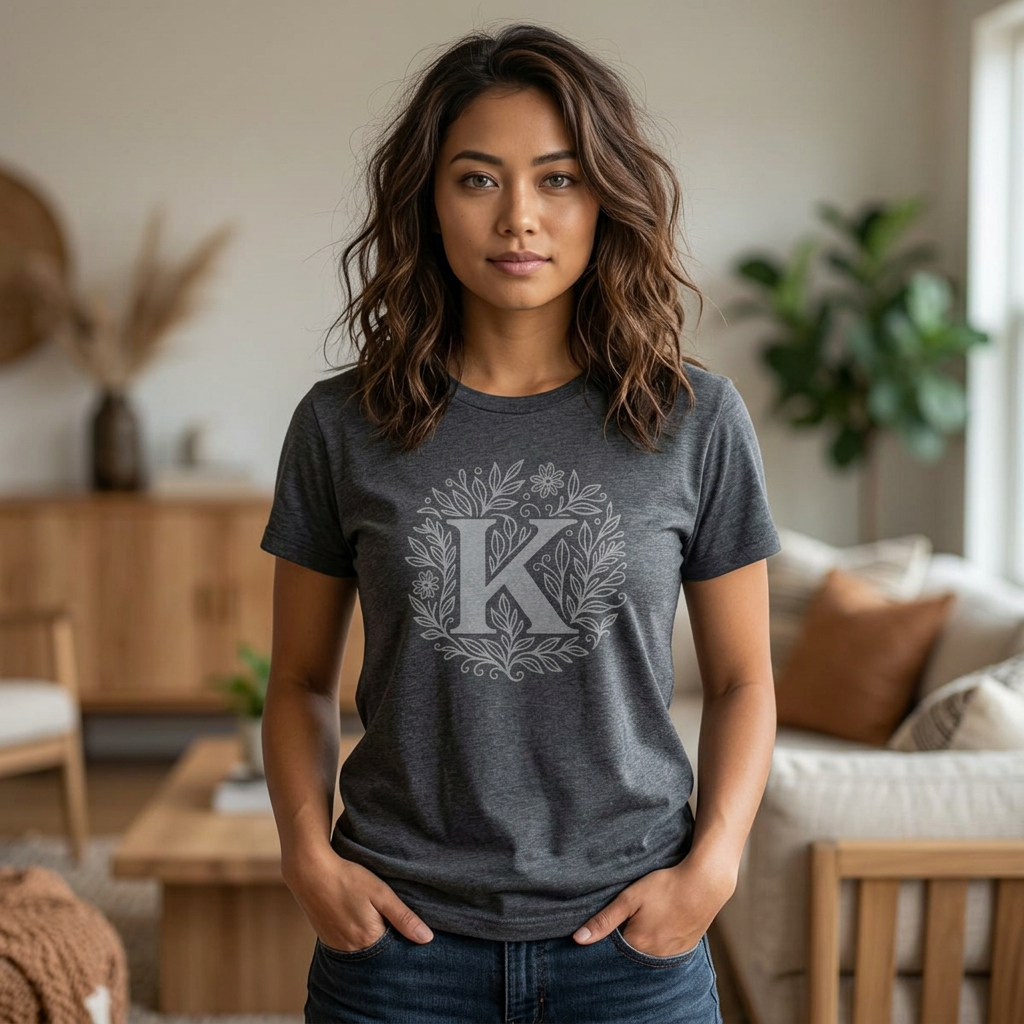 Personalized Initial K Graphic Tee, Unisex Heavy Cotton T-Shirt