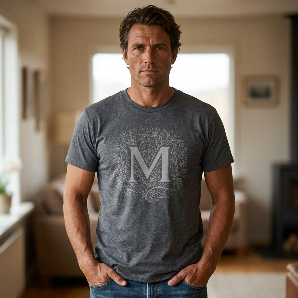 Personalized Initial M Floral Graphic Tee, Unisex Cotton T-Shirt