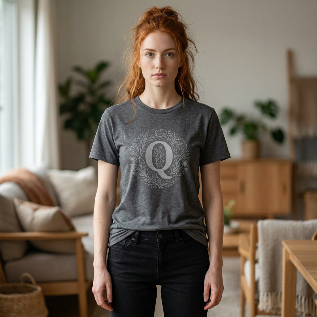 Personalized Initial Q T-Shirt, Floral Letter Graphic Tee