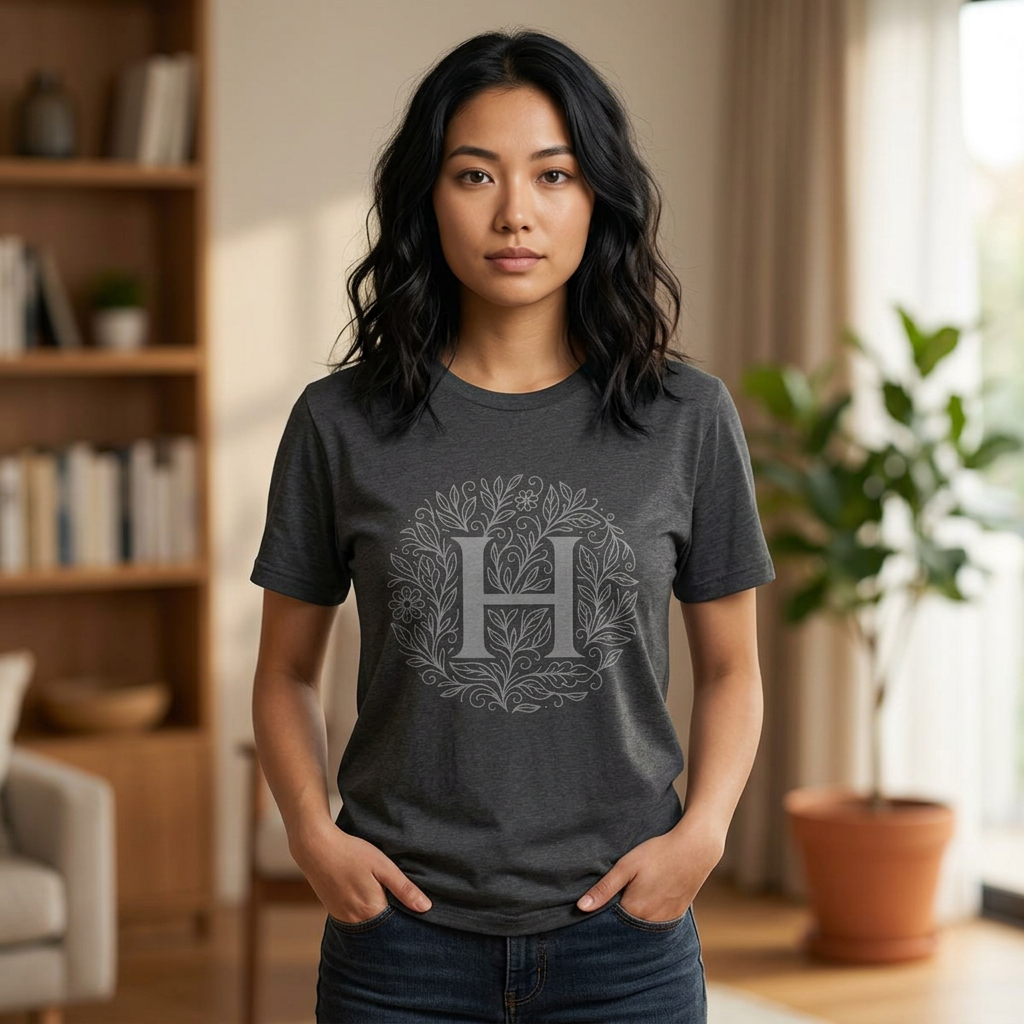 Personalized Initial H, Unisex Heavy Cotton Tee, Custom Graphic T-Shirt, Gifts for Her, Birthday, Casual Wear, Women's Fashion