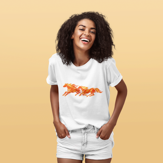 Fiery Running Horse Graphic T-Shirt | Flaming Horse Tee | Equestrian Horse Lover Shirt
