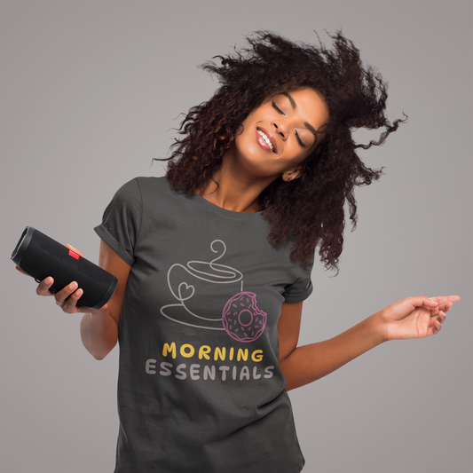 Morning Essentials T-Shirt | Coffee & Donut Graphic Tee, Cute Breakfast Lover Shirt, Cozy Coffee Lover Gift, Minimalist Unisex Tee