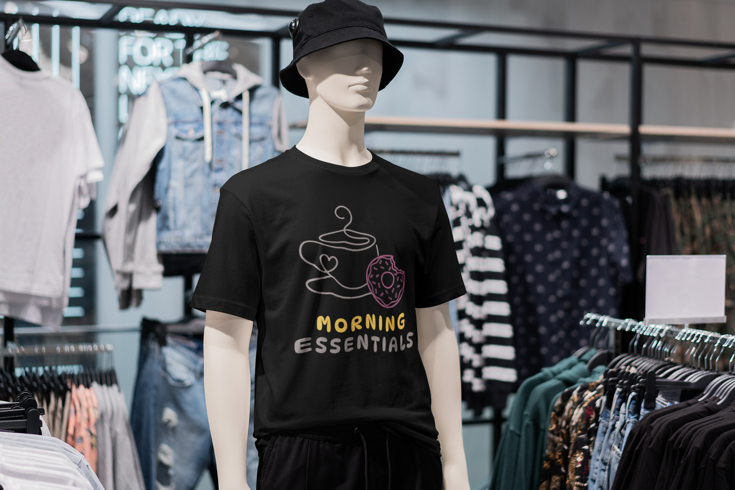 Morning Essentials T-Shirt | Coffee & Donut Graphic Tee, Cute Breakfast Lover Shirt, Cozy Coffee Lover Gift, Minimalist Unisex Tee
