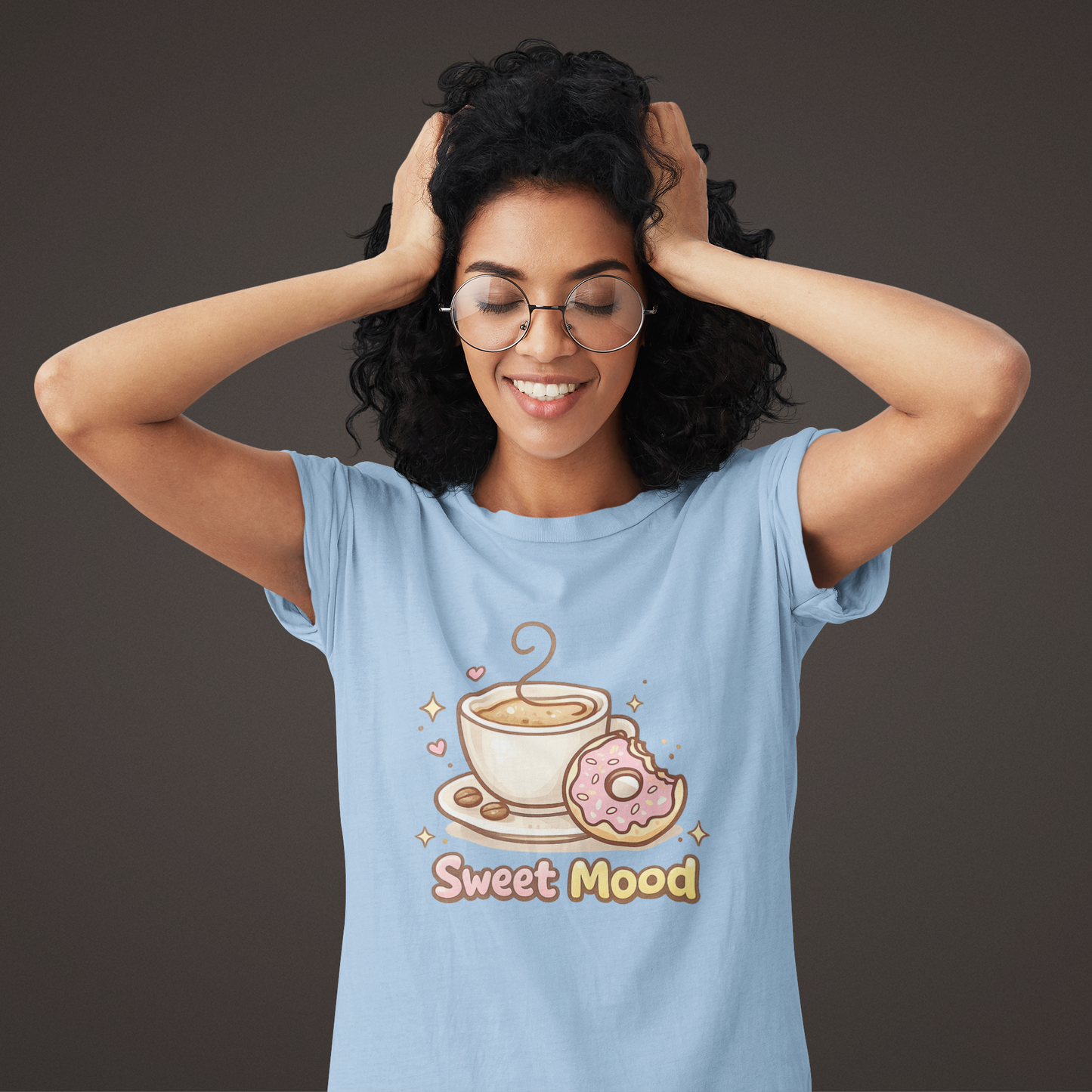 Sweet Mood Coffee Donut T-Shirt, Cute Coffee Lover Tee, Donut Graphic Shirt, Cafe Gift, Breakfast Lover Tee, Unisex Cotton Tee