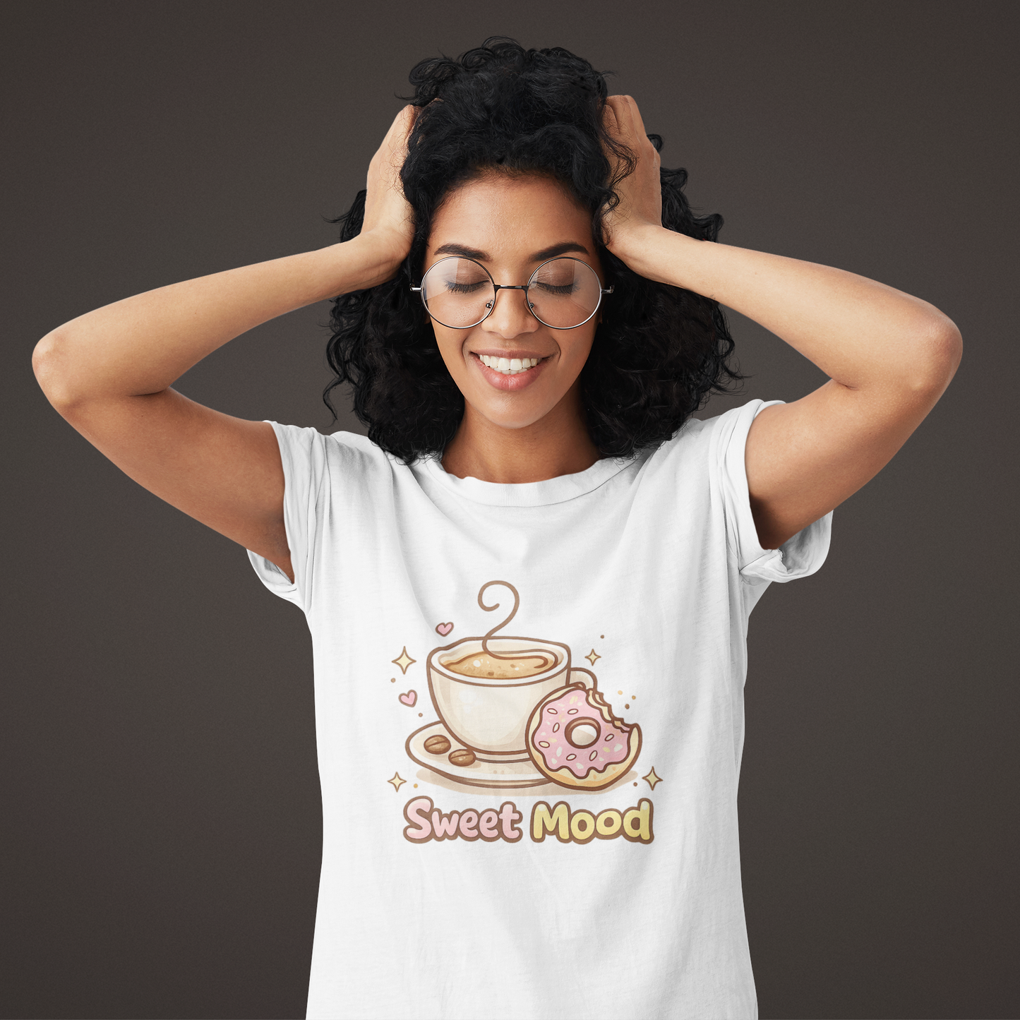 Sweet Mood Coffee Donut T-Shirt, Cute Coffee Lover Tee, Donut Graphic Shirt, Cafe Gift, Breakfast Lover Tee, Unisex Cotton Tee