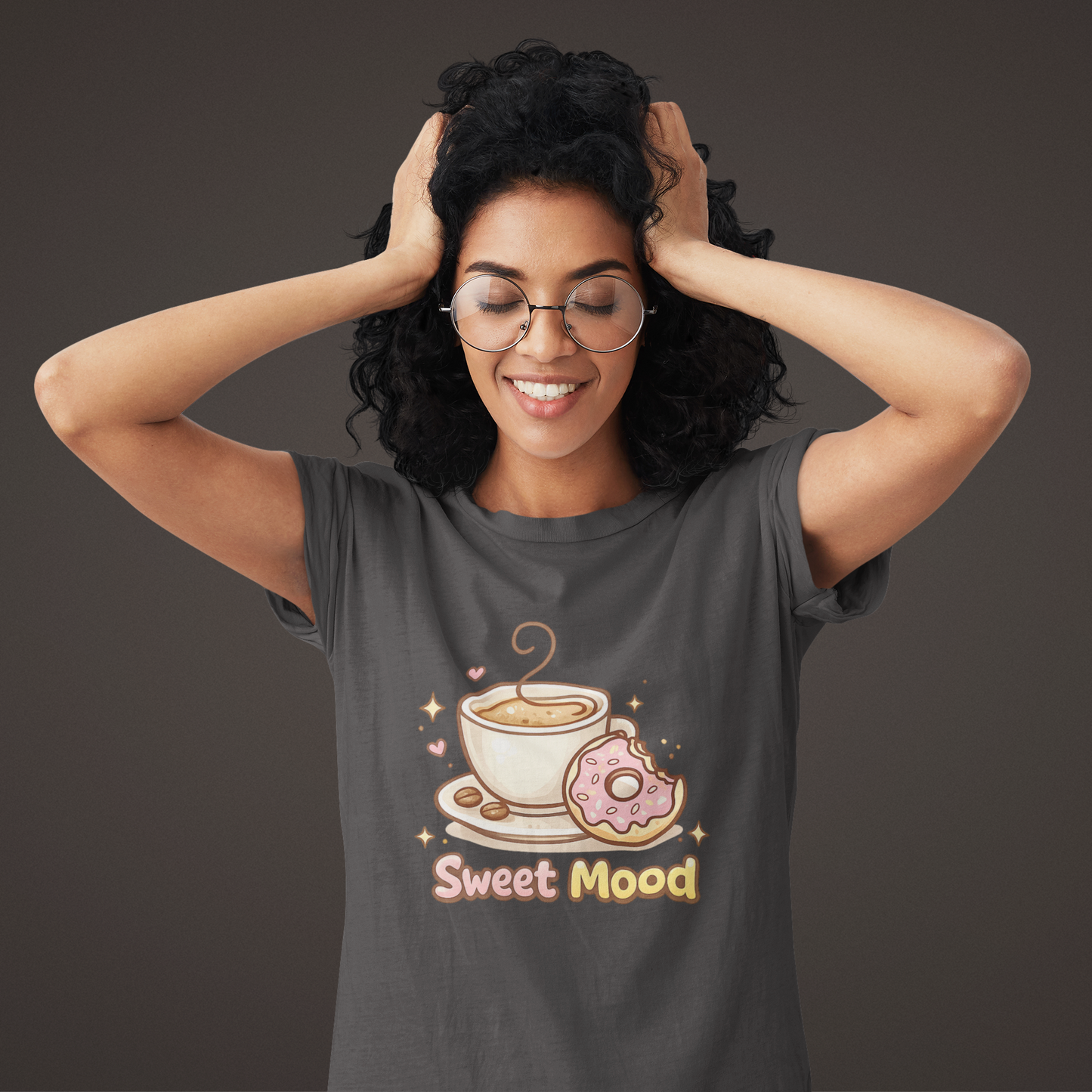 Sweet Mood Coffee Donut T-Shirt, Cute Coffee Lover Tee, Donut Graphic Shirt, Cafe Gift, Breakfast Lover Tee, Unisex Cotton Tee