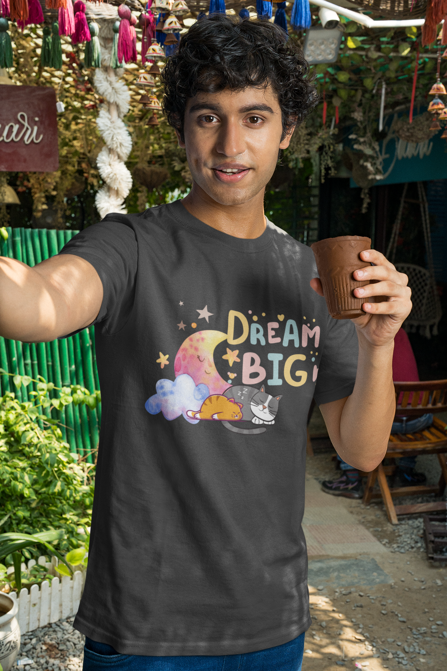 Dream Big Cat T-Shirt – Cute Sleeping Cat Graphic Tee, Pastel Moon & Cloud Shirt, Cozy Cat Lover Gift, Inspirational Animal Tee