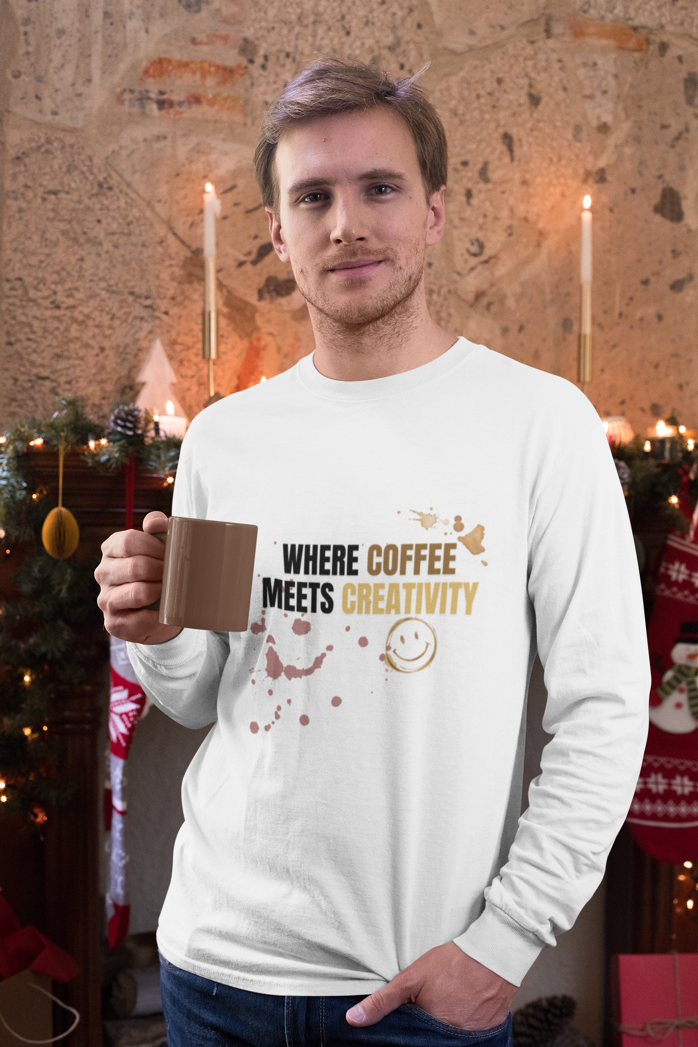 Coffee Meets Creativity Shirt | Coffee Lover Long Sleeve Graphic Tee | Barista Gift