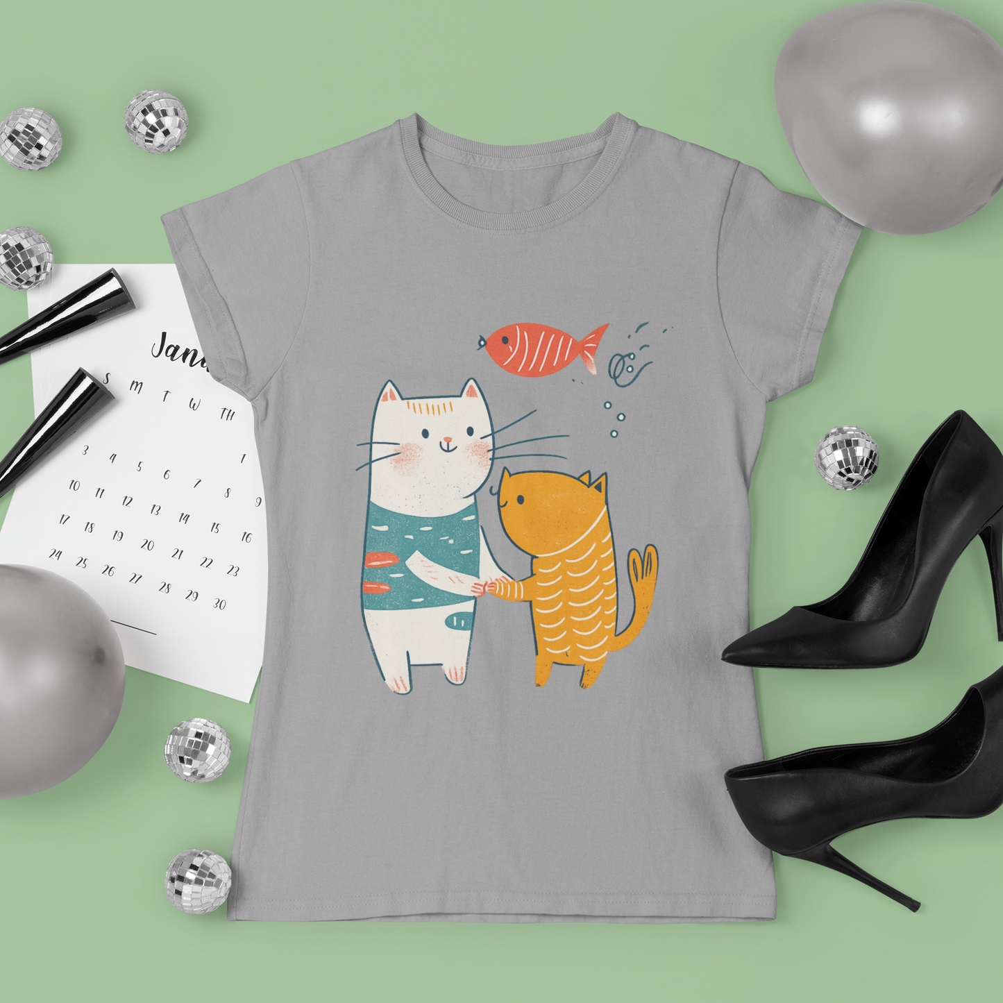 Cute Cat Friends T-Shirt, Whimsical Cat Graphic Tee, Cat Lover Gift