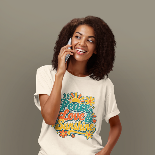 Peace Love & Sunshine T-Shirt | Retro Flower Power Graphic Tee