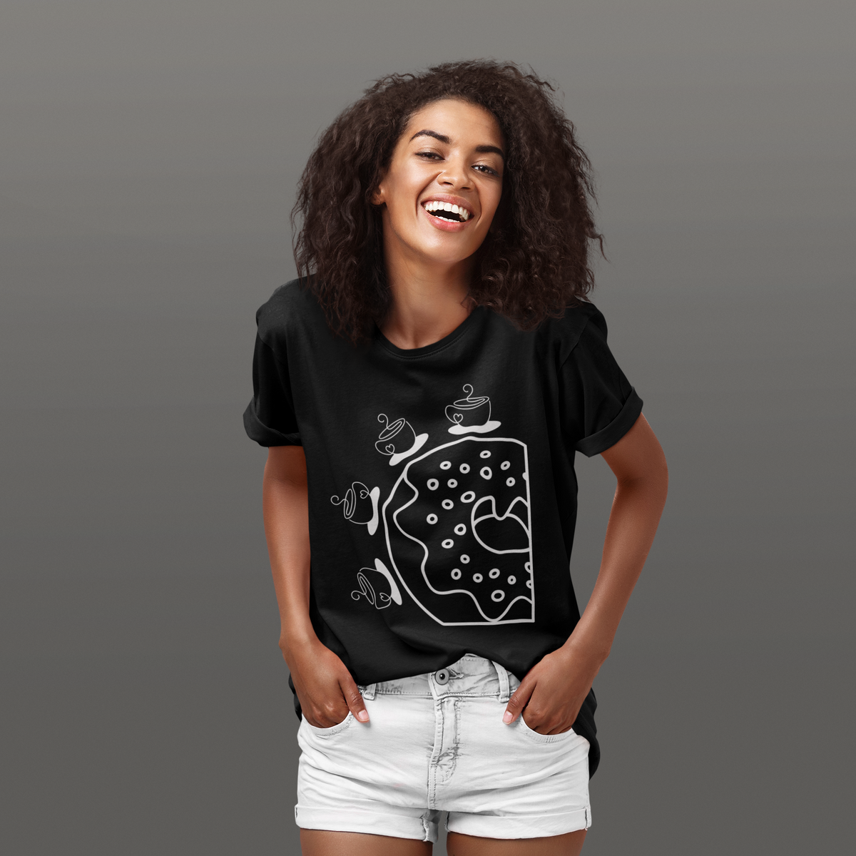 Coffee Lover Donut T-Shirt, Cute Coffee Graphic Tee, Minimalist Line Art Shirt, Café Foodie Gift, Unisex Graphic Tee